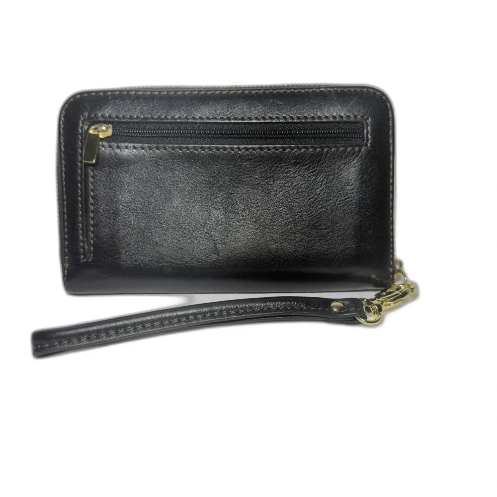 Fossil Black Pebbled Leather Zip Around Wristlet Card Wallet 6.25